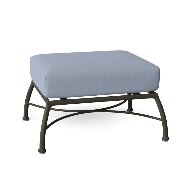 Majorca Outdoor Ottoman with Cushion, Arbor Chambray, No Welt