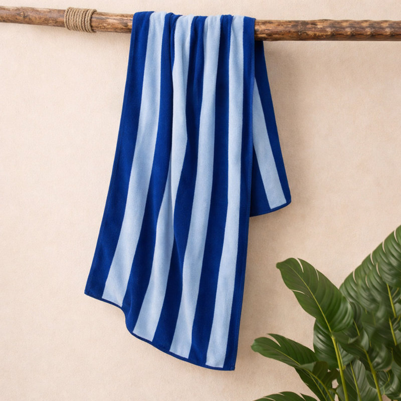 Organic Cotton Striped Beach Towel, Navy/Blue Striped