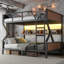 Queen Over Queen Bunk Bed, Metal Bunk Bed With Storage Shelves And Lights, Space-Saving & Noise-Free Design
