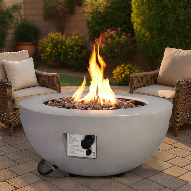 Foyer de table rond au propane 31,5 "avec pierres de lave et housse de pluie - foyer au gaz extérieur 50 000 BTU pour patio, cour et terrasse