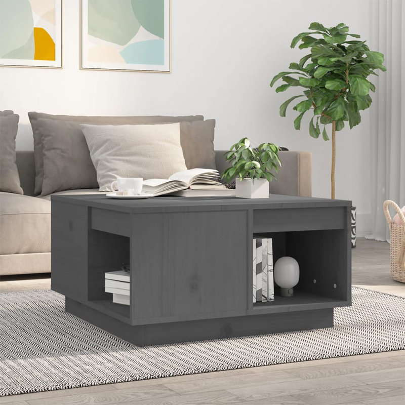 Nyan Solid Wood Floor Shelf Coffee Table with Storage, Grey, 32cm H x 60cm W x 61cm D
