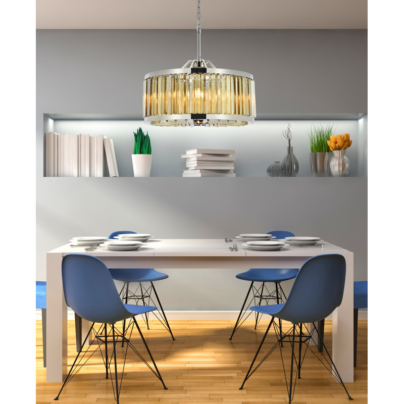 Dorinda 8 - Light Drum Chandelier, Golden Teak (Smoky), Polished Nickel