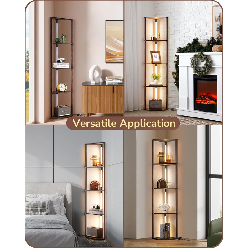 Lampe sur pied à DEL à intensité variable avec tablettes, lampes sur pied de coin pour le salon, tablette d'angle avec lumière DEL