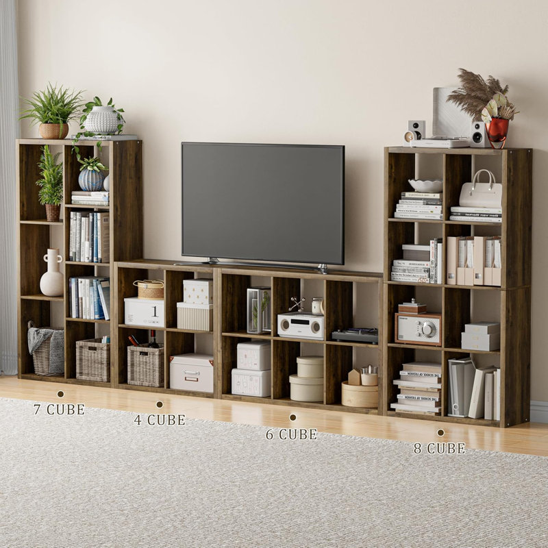 Cette bibliothèque de rangement à 8 rangées à 8 compartiments est dotée d'un panneau arrière ouvert, d'un cadre épaissi et est robuste et durable. Convient aux salons, aux chambres à coucher et aux bureaux à domicile. (8 carrés, brun)