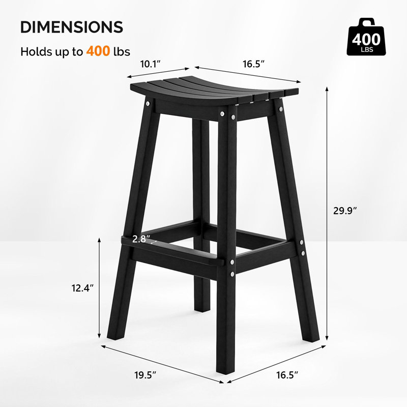 Outdoor Bar Stools Set Of 2, Bar Stool (29.9" Seat Height), Black