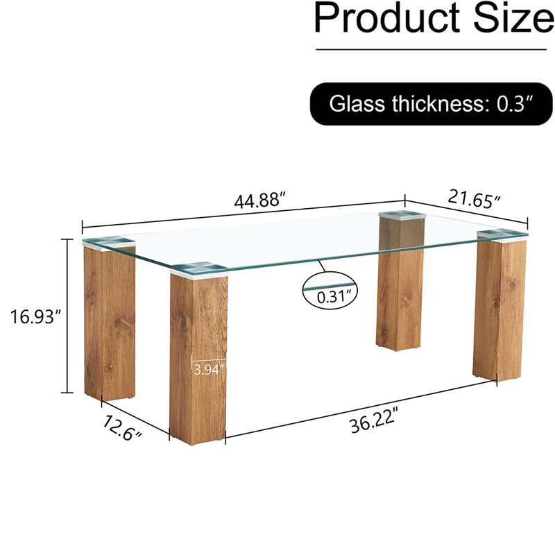 Jaquala Glass Top Single Coffee Table, 17" H x 45" L  x 21" W