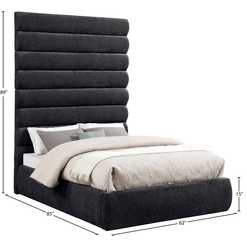 Lit en tissu Adam, Lit double, Noir, Chenille Fabric