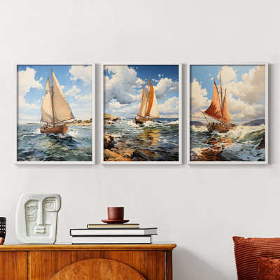Série Sea and Shore LXV - Ensemble de 3 estampes numériques encadrées - Prêt à être accroché
