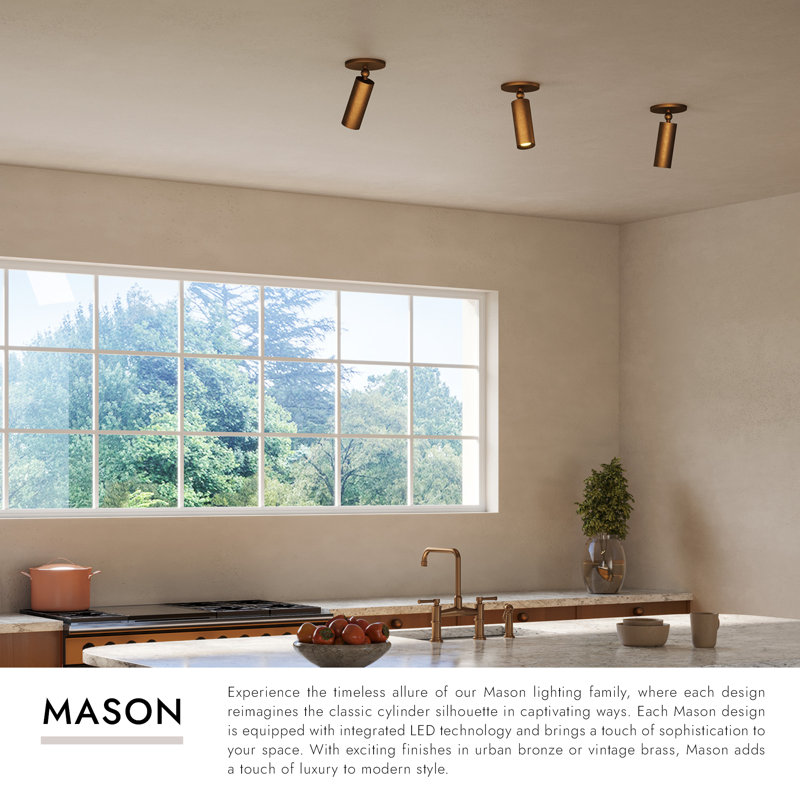 Mason 5-in Black dimmable LED Semi-Flush Mount, Antique Brass