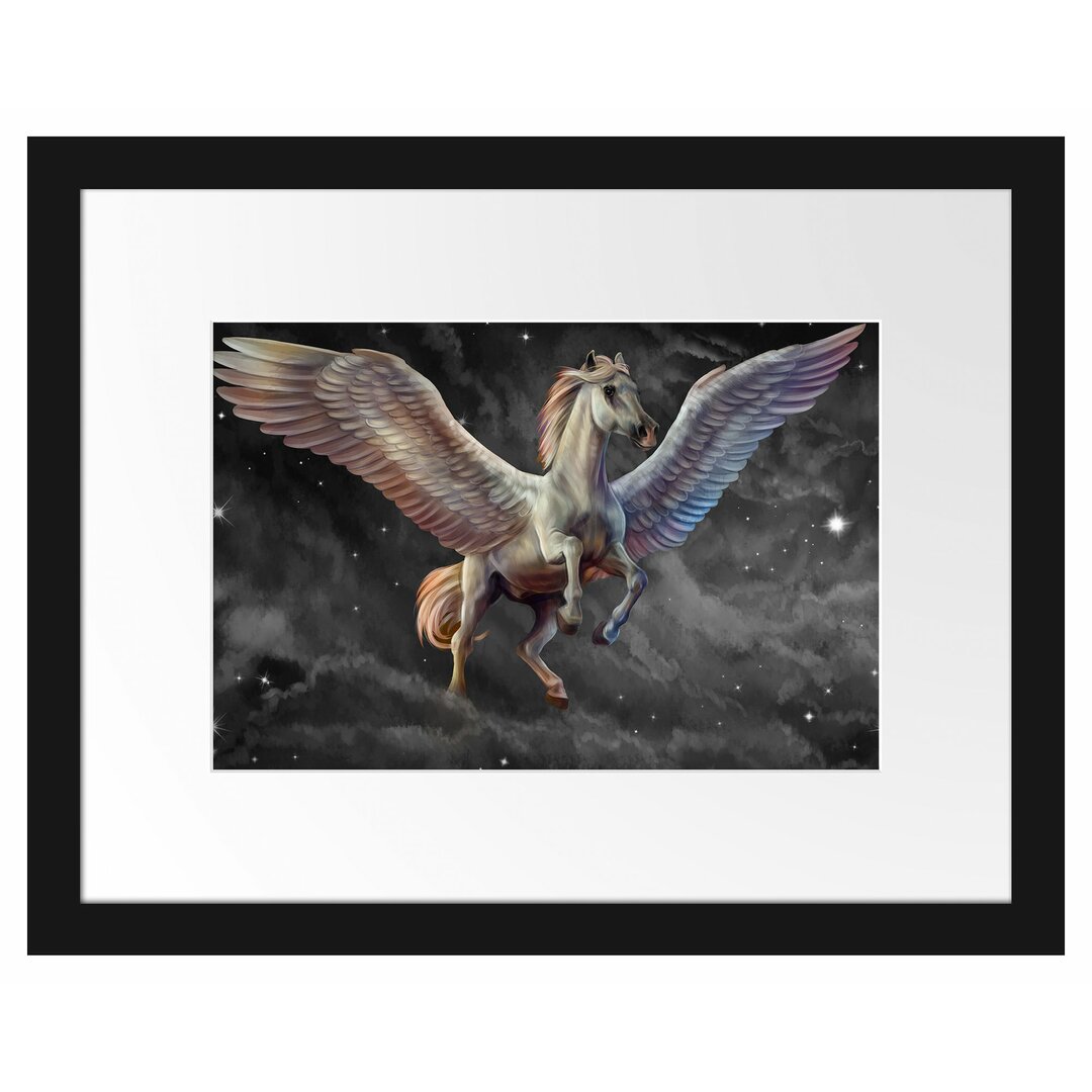 Weißer Pegasus mit Engelsflügeln Gerahmter Fotokunstdruck Poster