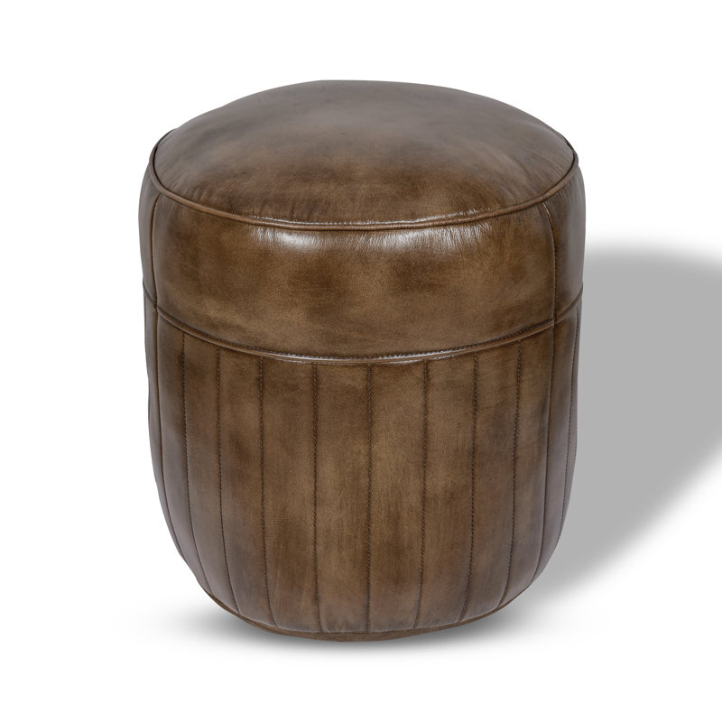 46cm Wide Genuine Leather Pouffe Ottoman, Dark Brown Genuine Leather