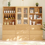 71" H X 70.9" W Bookcase Cabinet With Tempered Glass Doors & Drawers (2B+D)