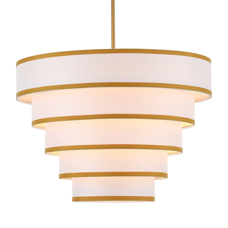Lustre tambour 6 lumières en lin moderne, Six lumières, Doré, 5 étages