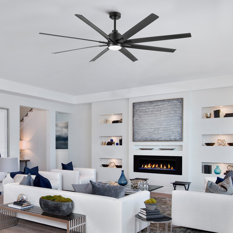 Ventilateur de plafond 72 po d'intérieur noir intelligent avec lumière DEL et télécommande