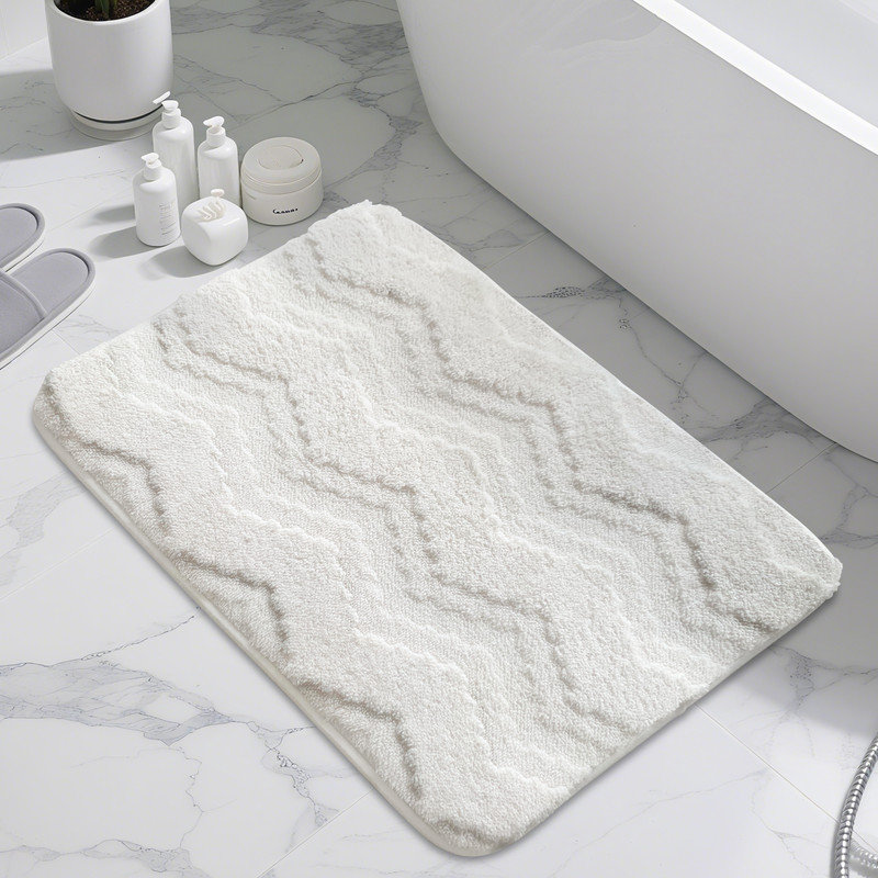 Tapis de bain en mousse à mémoire de forme antidérapant lavable à la machine, Simple - L 32 po x l 20 po, Blanc