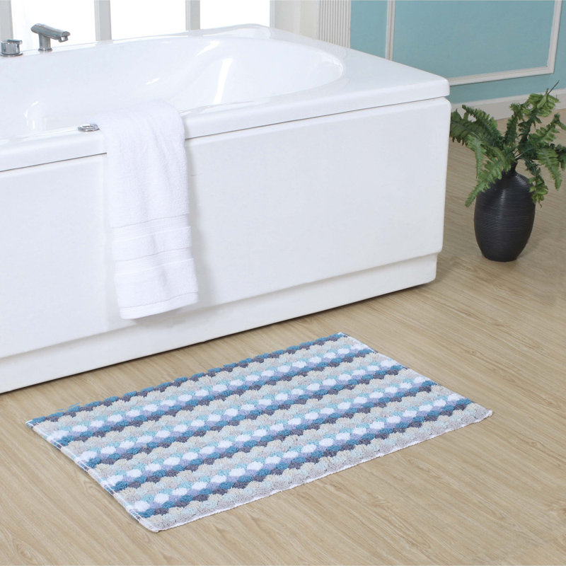 Macek 100% Cotton Bathroom Rug, Non Slip & Water Absorbent Soft Shaggy Mat, Blue, 20"W x 32"L