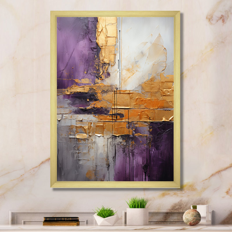 Or abstrait mauve fractal III - fractales, art mural, H 32 po x l 24 po, Impression encadrée, Doré