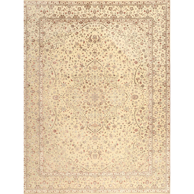 Tapis oriental en laine beige / rose clair Janiyah, Rond 7 pi