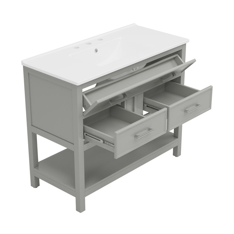 Meuble-lavabo 36 po avec lavabo en céramique, Gris