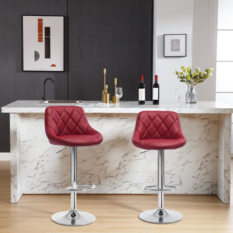 Swivel Upholstered Adjustable Height Counter Stool with Metal Frame, Bordeaux, 2