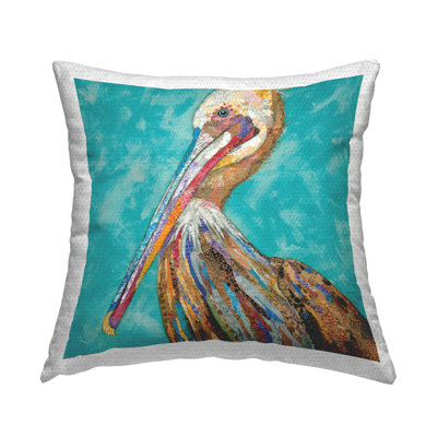 Pelican Bird Abstract Patterns Outdoor Printed Pillow by Lisa Morales
