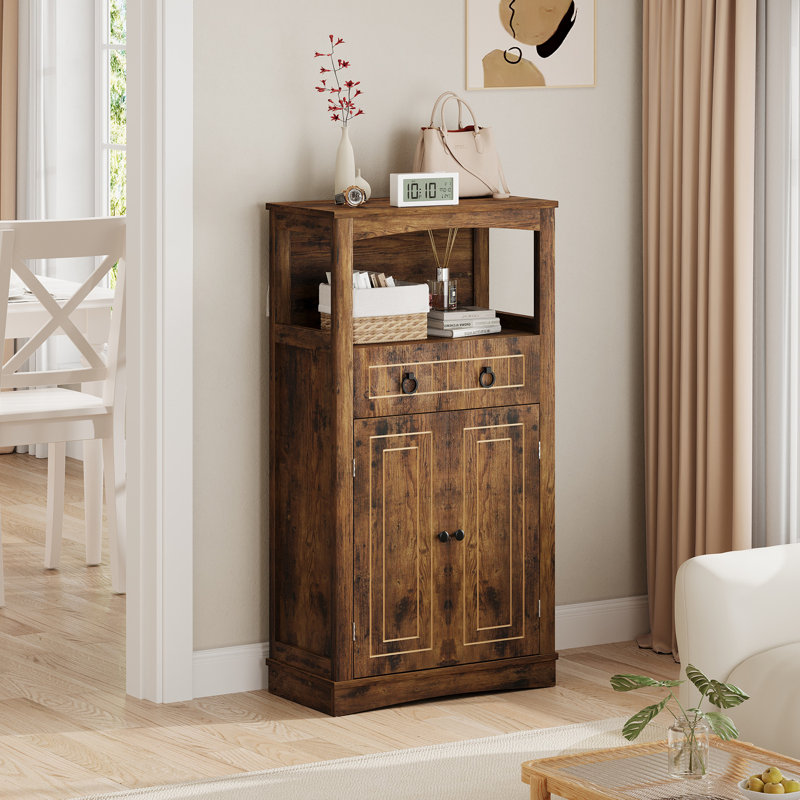 Farmhouse Storage Cabinets With Doors And Shelves, Kitchen Pantry Storage Cabinet, Floor Storage Cabinet Hutch Cupboard For Kitchen/Bathroom/Living Room/Entryway, Brown