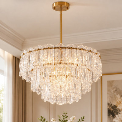 Aurthur Glam 6-Light Brushed Brass Hand-Carved Floral Glass Chandeliers  