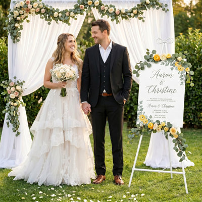 Chevalet en métal réglable support de plancher réglable pour signe de bienvenue en forme de A Trépied pour affiche Toile de douche nuptiale Fête d'anniversaire décor blanc