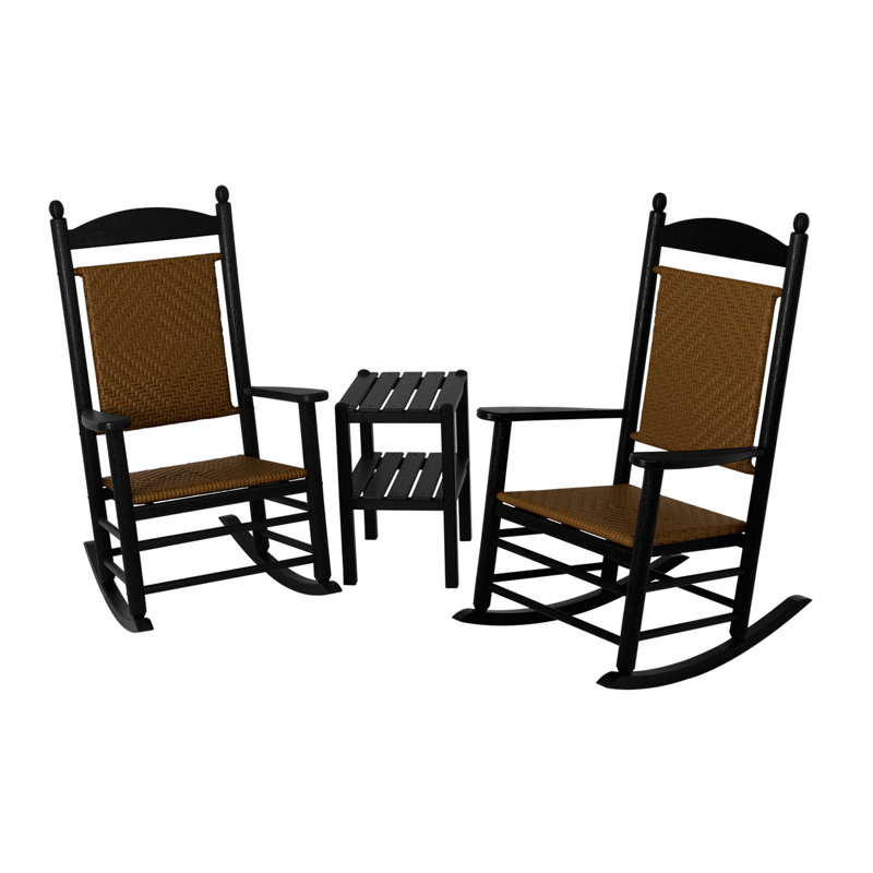 Ensemble de chaises berçantes tissées POLYWOOD 3 pièces Jefferson, Cahaba, Structure noire