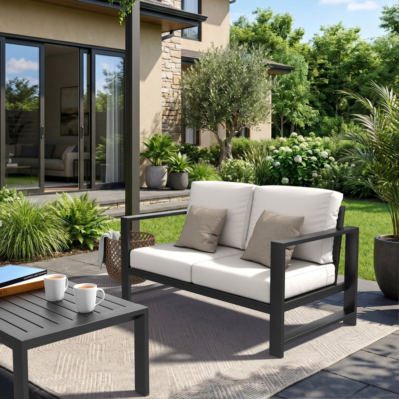 Causeuse d'extérieur Oltjana avec coussins Sunbrella®, Toile naturel