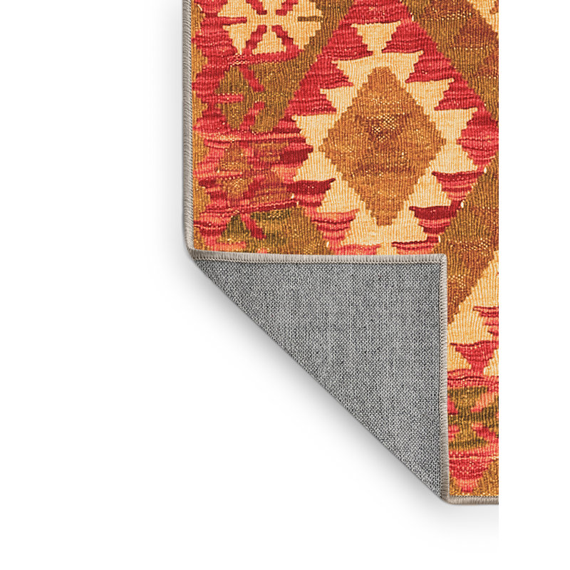 Tapis tissé à la machine Mirle Southwestern en beige / taupe / rouge, Rectangle 2 pi x 4 pi