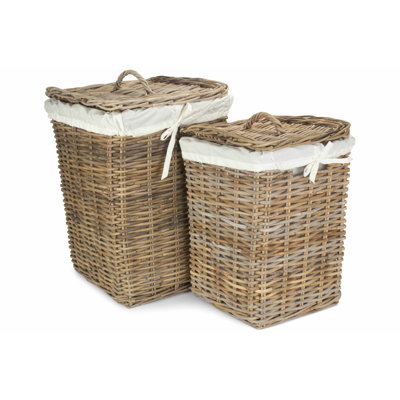 2 Piece Square Rattan Laundry Bin Set
