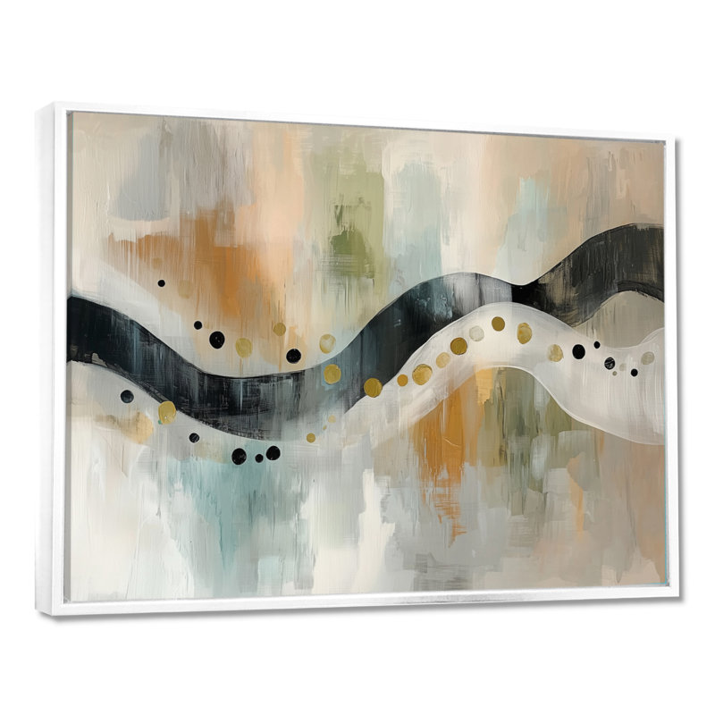 Minimalisme gris et beige encre éruptive II - abstrait grand art mural, H 34 po x l 44 po, Impression encadrée flottante