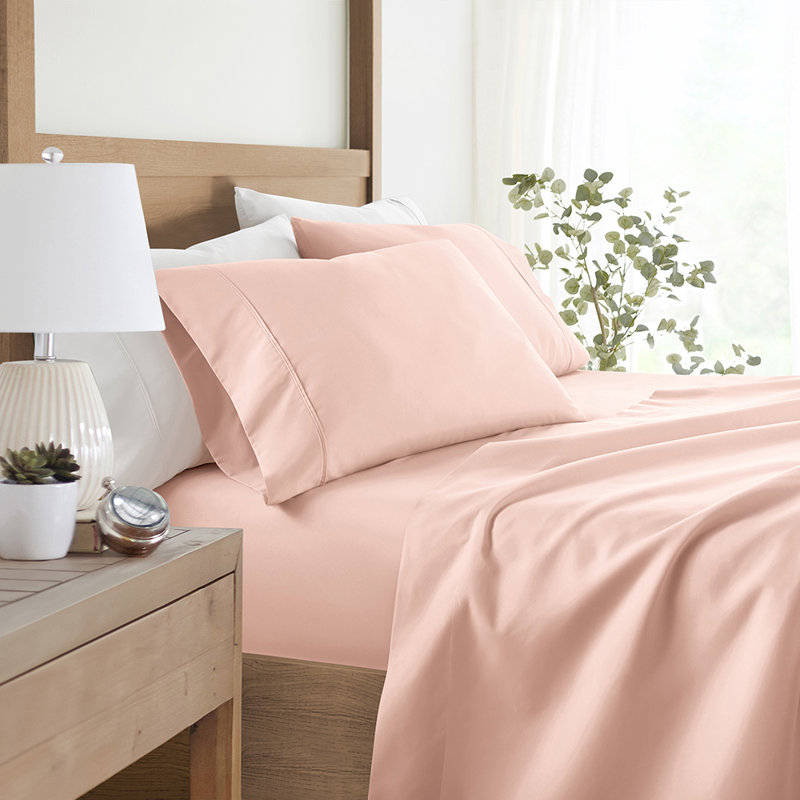 Sheet Set Solid Microfiber Ultra Soft Bedding, Blush, Full Sheet Set with 2 Pillowcases