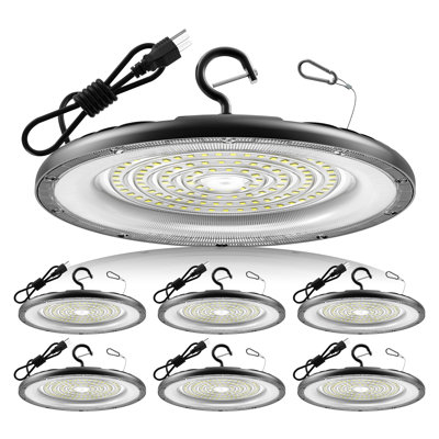 6 Pack 150W UFO LED High Bay Light, 30000LM, Daylight 6000K, US Plug,IP65 Waterproof Commercial Shop Lights For Warehouse, Factory, Workshop, Garage & Barn, Ceiling Mount, Plug & Play