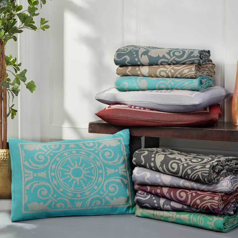 Turquoise Cotton Blend Medallion Full Bedspread Set