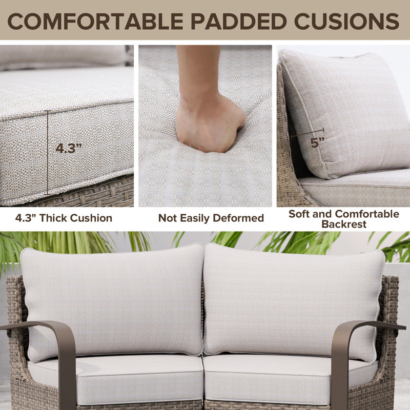 Beige and Brown Steel Frame Outdoor Sectional Sofa Set