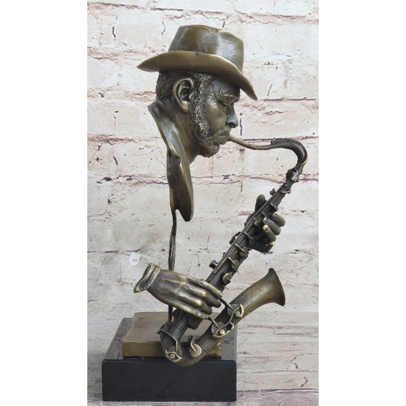Signed Sax Saxophone Player Salutes Jazz and Rhythm and Blues Bronze Sculpture