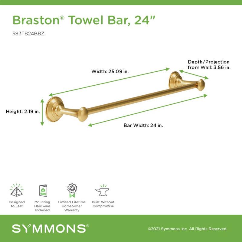 Barre à serviettes murale avec quincaillerie de fixation Braston, Bronze, 24cm