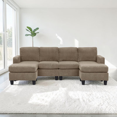 Brooklington 101"W Modular Corduroy Upholstered Sectional Sofa with Ottomans for Small Space