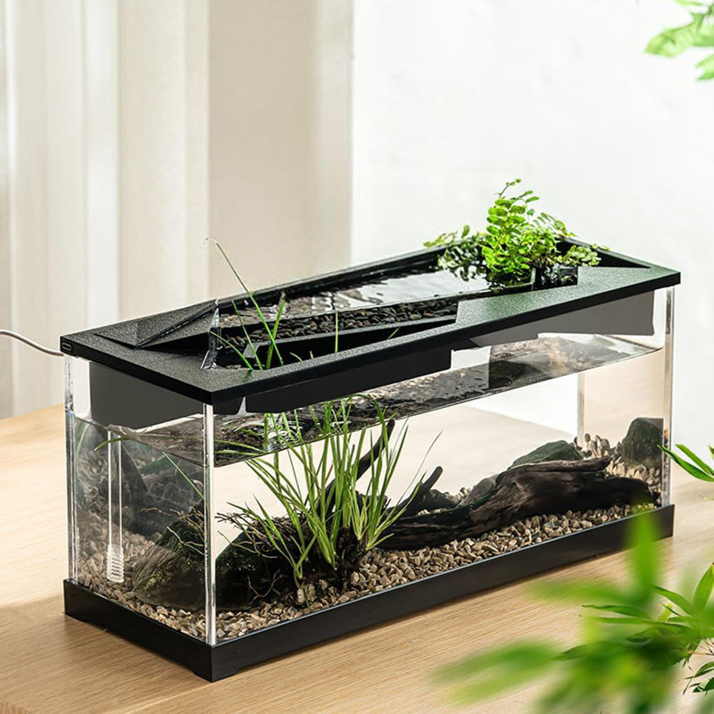 Acrylic Rectangular Fish Tank Aquarium Decor – Built-in Pump & LED Light – High Transparency, Filtered Breeding Tank for Shrimp & Exotic Fish, Tabletop Display – Fish tank (with pump + light)