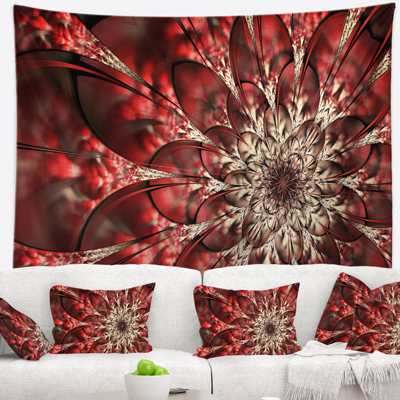 Tapisserie à motif de fleurs rouge symétrique rouge, H 32 po x l 39 po