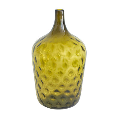 21" Olive Green Hammered Glass Table Vase
