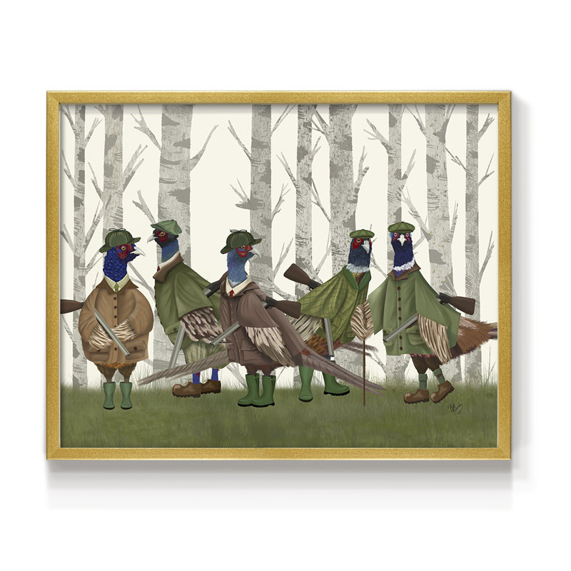 Faisan du groupe de tir 3 - Reproduction encadrée - Restickable, H 11 po x l 14 po, Doré