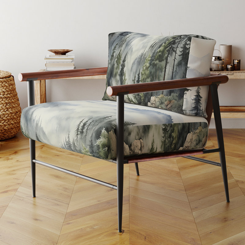 Chaise avec accoudoirs rembourrée Pine Tree Misty Mountain I, Noir