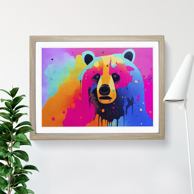 Bear Paint Splash - Framed Print, Oak, 34cm H x 46cm W x 2cm D