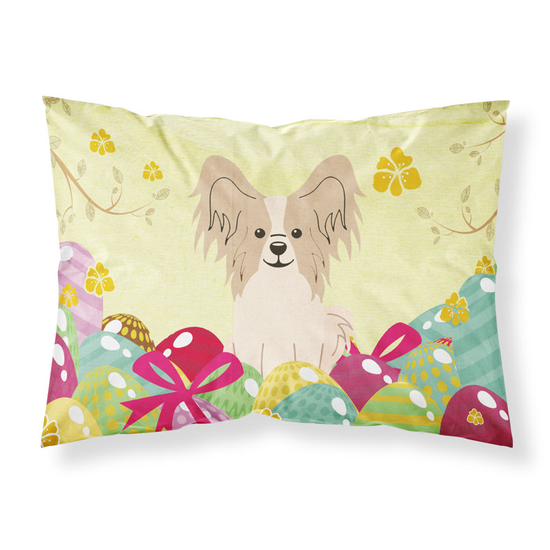 Taie d’oreiller œufs de pâques, Chien papillon blanc