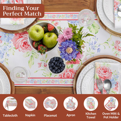 Maison d' Hermine Table Runner 100% Cotton Single Layer Table Runners 108 inches Long Decorative for Home Kitchen Dining Valentines Day Decorations Spring Summer (Vintage Floral, 14.5" x 108")