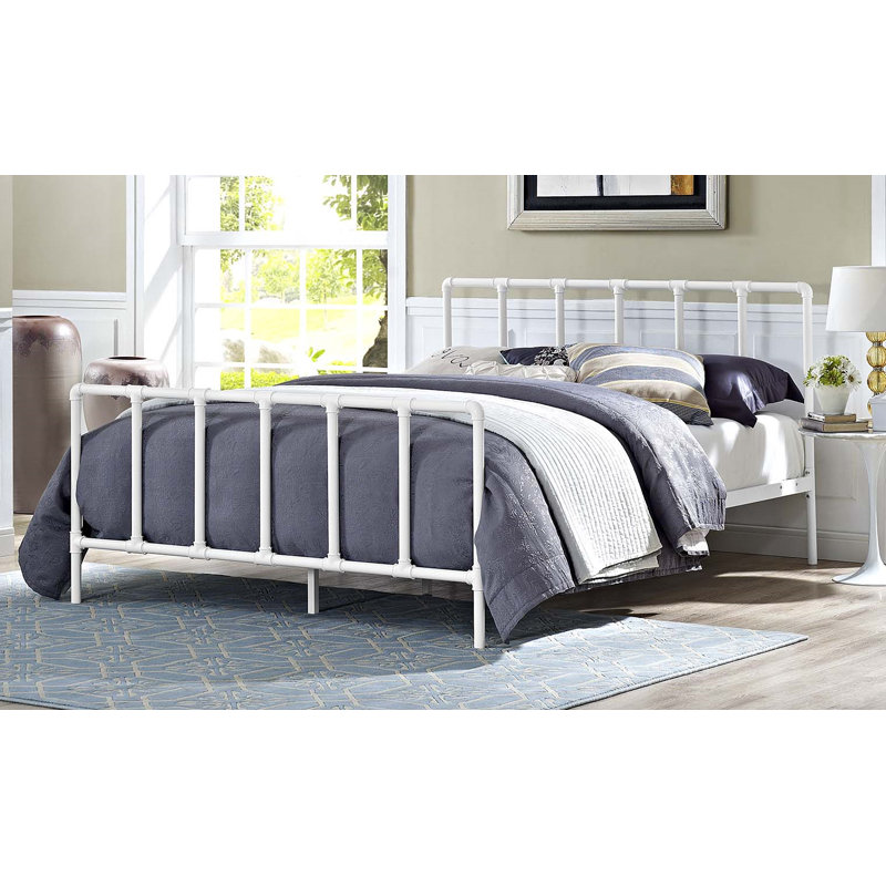 Lit en acier inoxydable Dower, Blanc, Grand