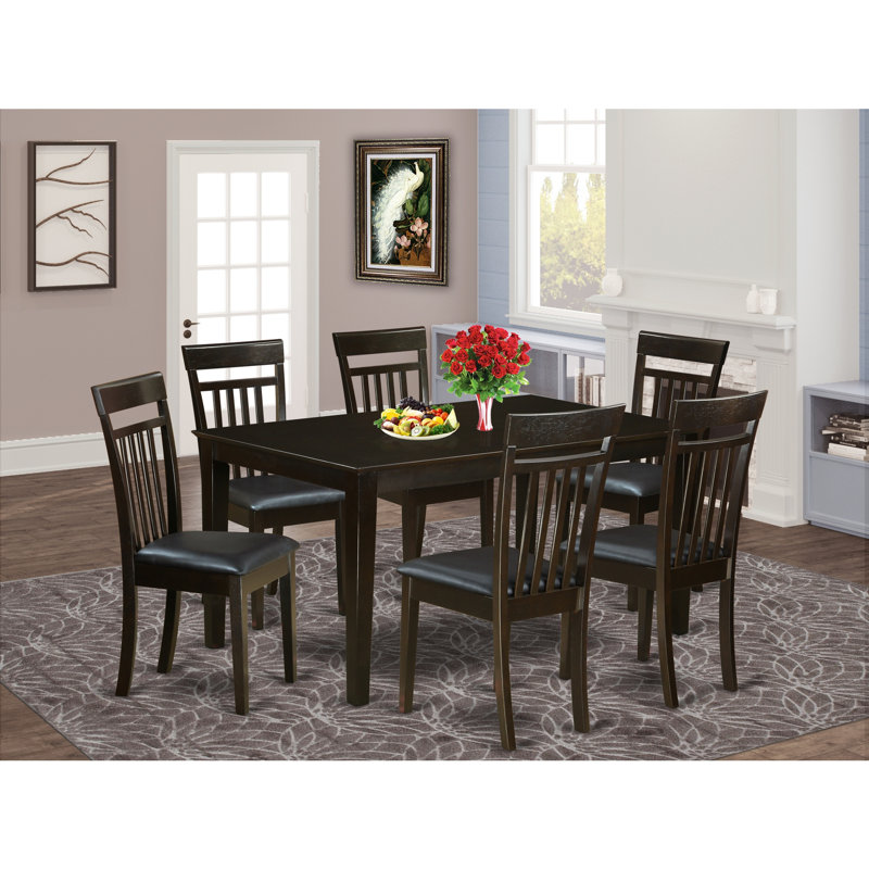 7 Piece Dining Set Consist of a Rectangle Dinner Table and 6 Linen Fabric Kitchen Dining Chairs, 36x60 Inch, Cappuccino